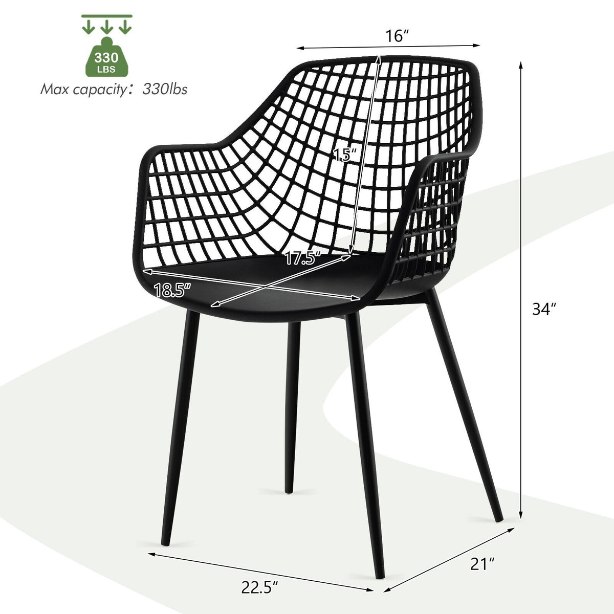 Set of 4 Heavy Duty Modern Dining Chair with Airy Hollow Backrest-Black view 3