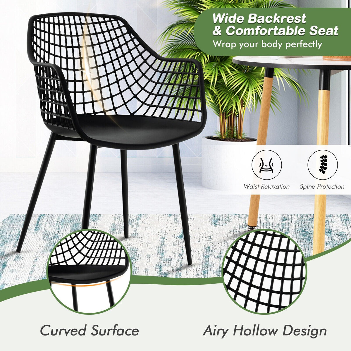 Set of 4 Heavy Duty Modern Dining Chair with Airy Hollow Backrest-Black view 4