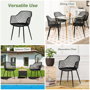 Set of 4 Heavy Duty Modern Dining Chair with Airy Hollow Backrest-Black view 5
