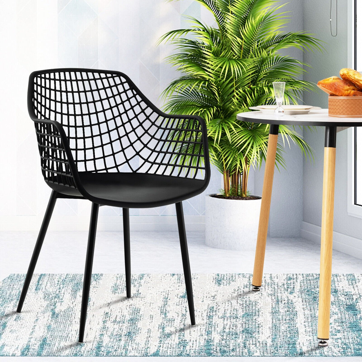 Set of 4 Heavy Duty Modern Dining Chair with Airy Hollow Backrest-Black view 6