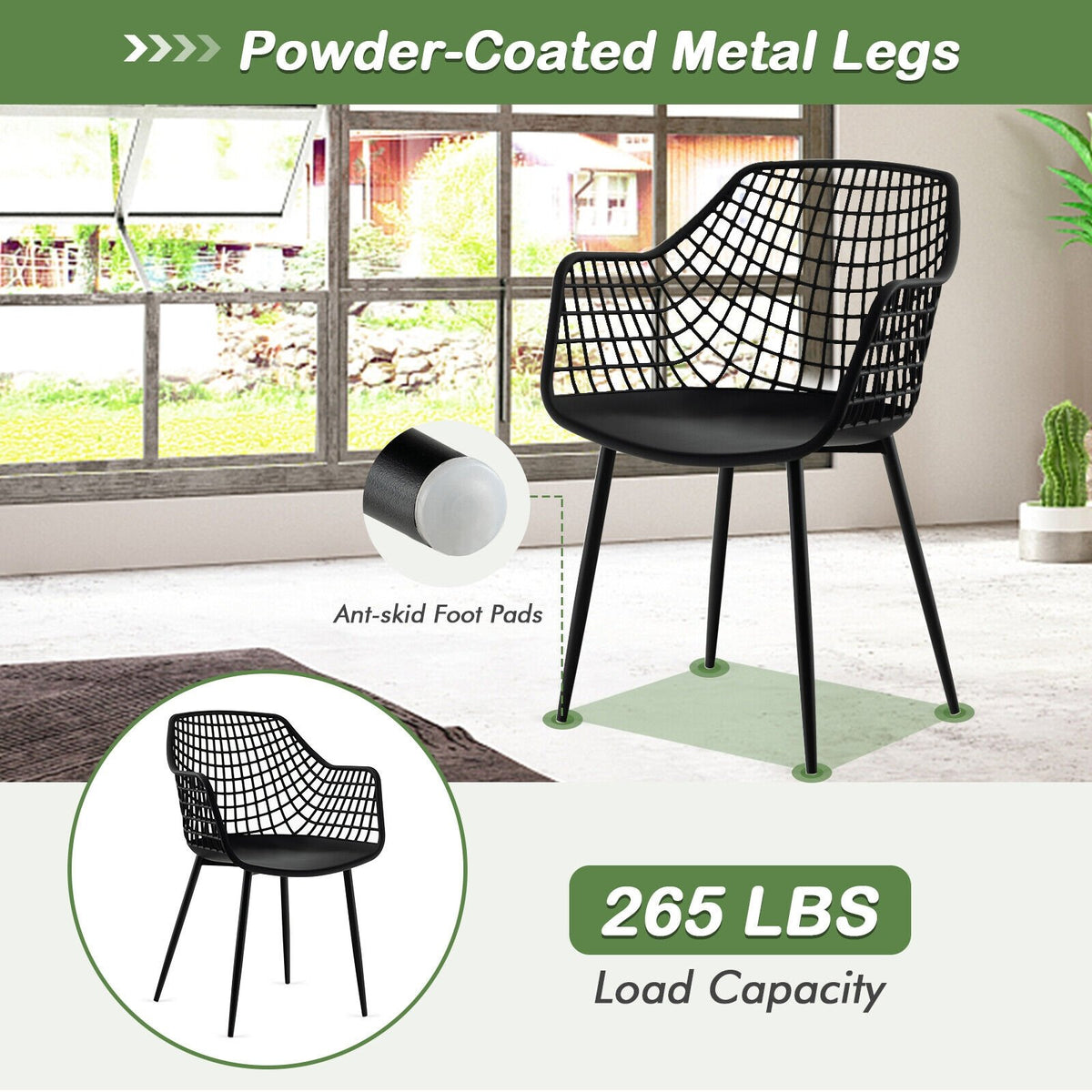 Set of 4 Heavy Duty Modern Dining Chair with Airy Hollow Backrest-Black view 9