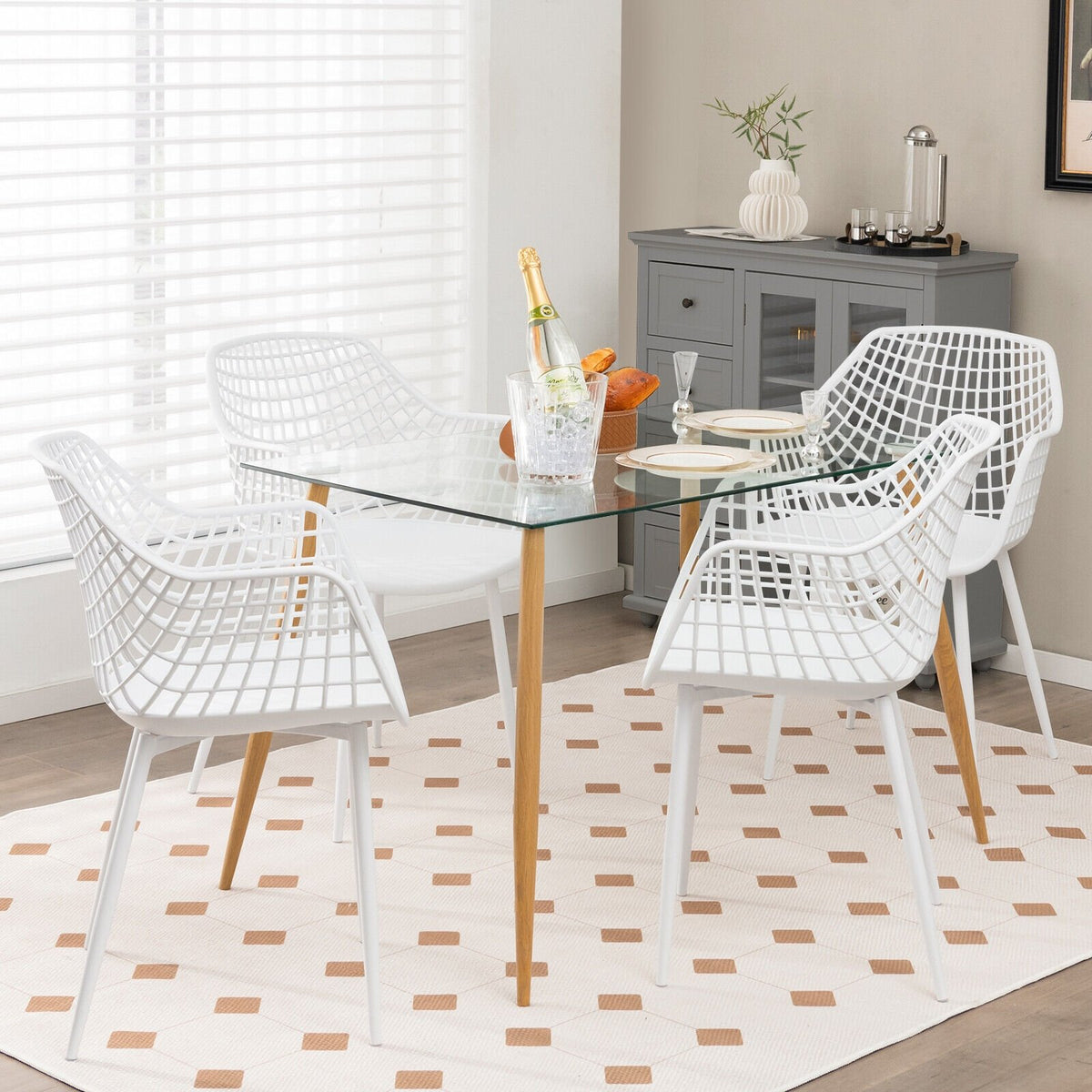 Set of 4 Heavy Duty Modern Dining Chair with Airy Hollow Backrest-White view 2