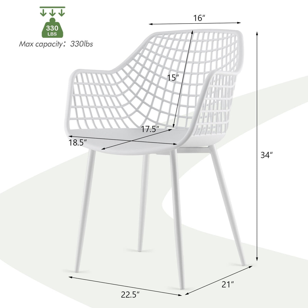 Set of 4 Heavy Duty Modern Dining Chair with Airy Hollow Backrest-White view 3