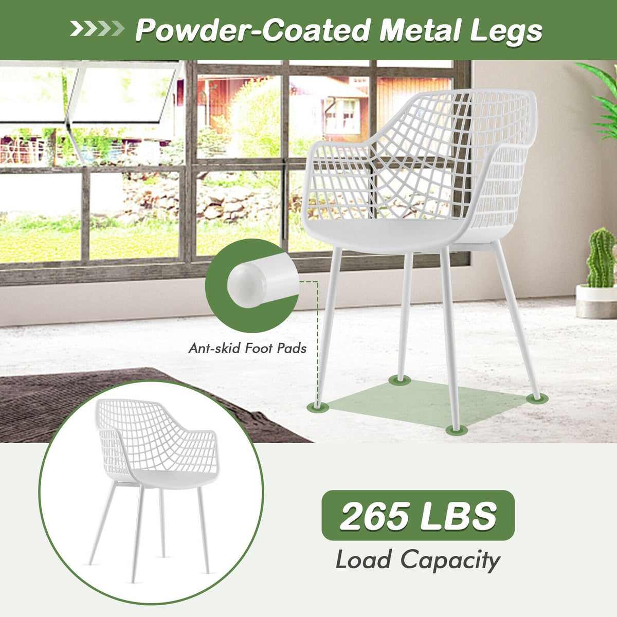 Set of 4 Heavy Duty Modern Dining Chair with Airy Hollow Backrest-White view 4