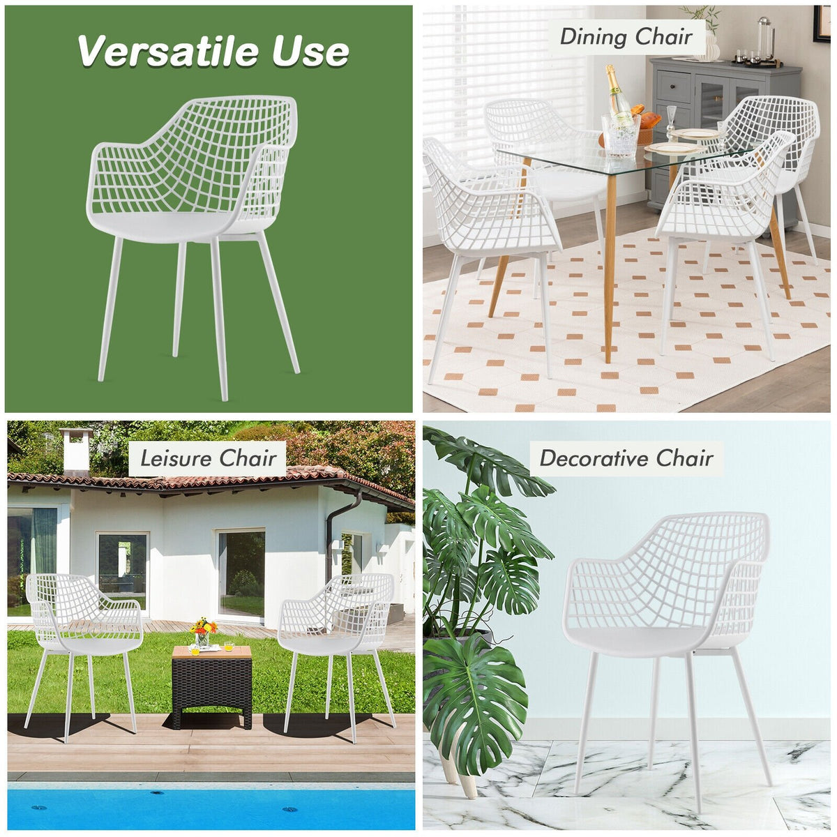 Set of 4 Heavy Duty Modern Dining Chair with Airy Hollow Backrest-White view 5
