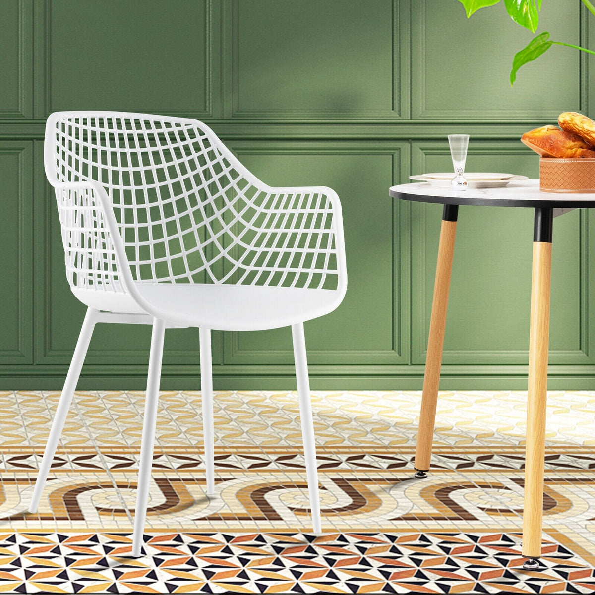 Set of 4 Heavy Duty Modern Dining Chair with Airy Hollow Backrest-White view 6