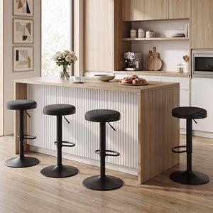Set of 4 Kitchen Bar Stools with Height Adjustment Padded Seat and D-Shaped Footrest-Black view 2