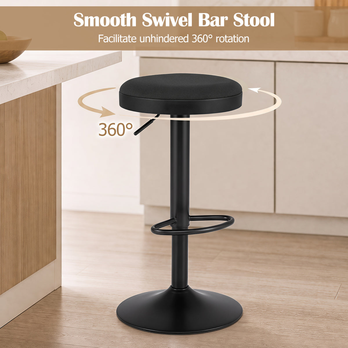 Set of 4 Kitchen Bar Stools with Height Adjustment Padded Seat and D-Shaped Footrest-Black view 5