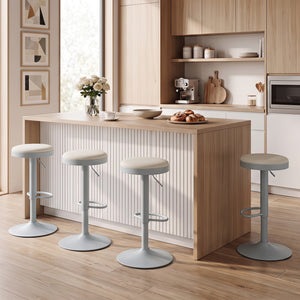 Set of 4 Kitchen Bar Stools with Height Adjustment Padded Seat and D-Shaped Footrest-Gray view 2