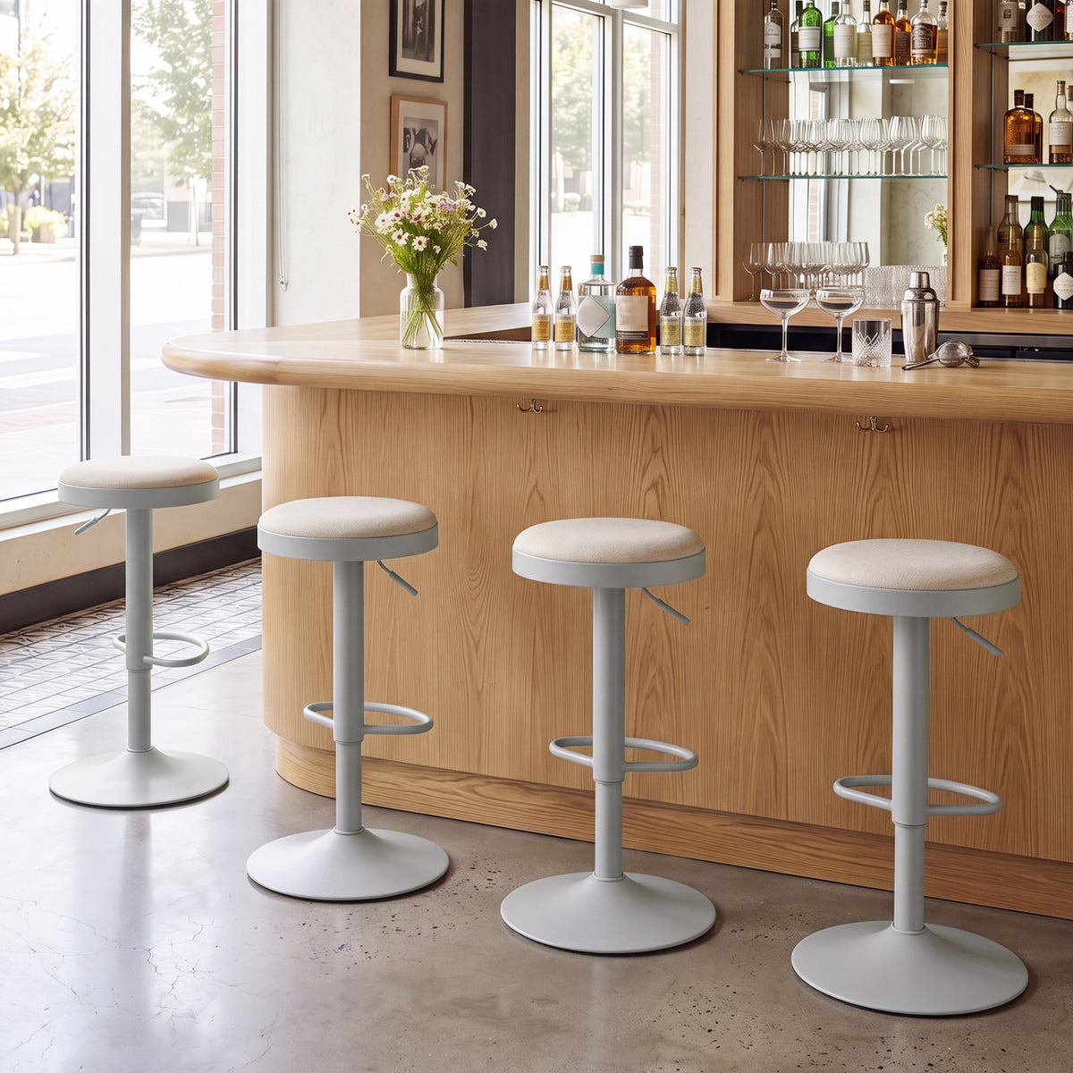 Set of 4 Kitchen Bar Stools with Height Adjustment Padded Seat and D-Shaped Footrest-Gray view 3