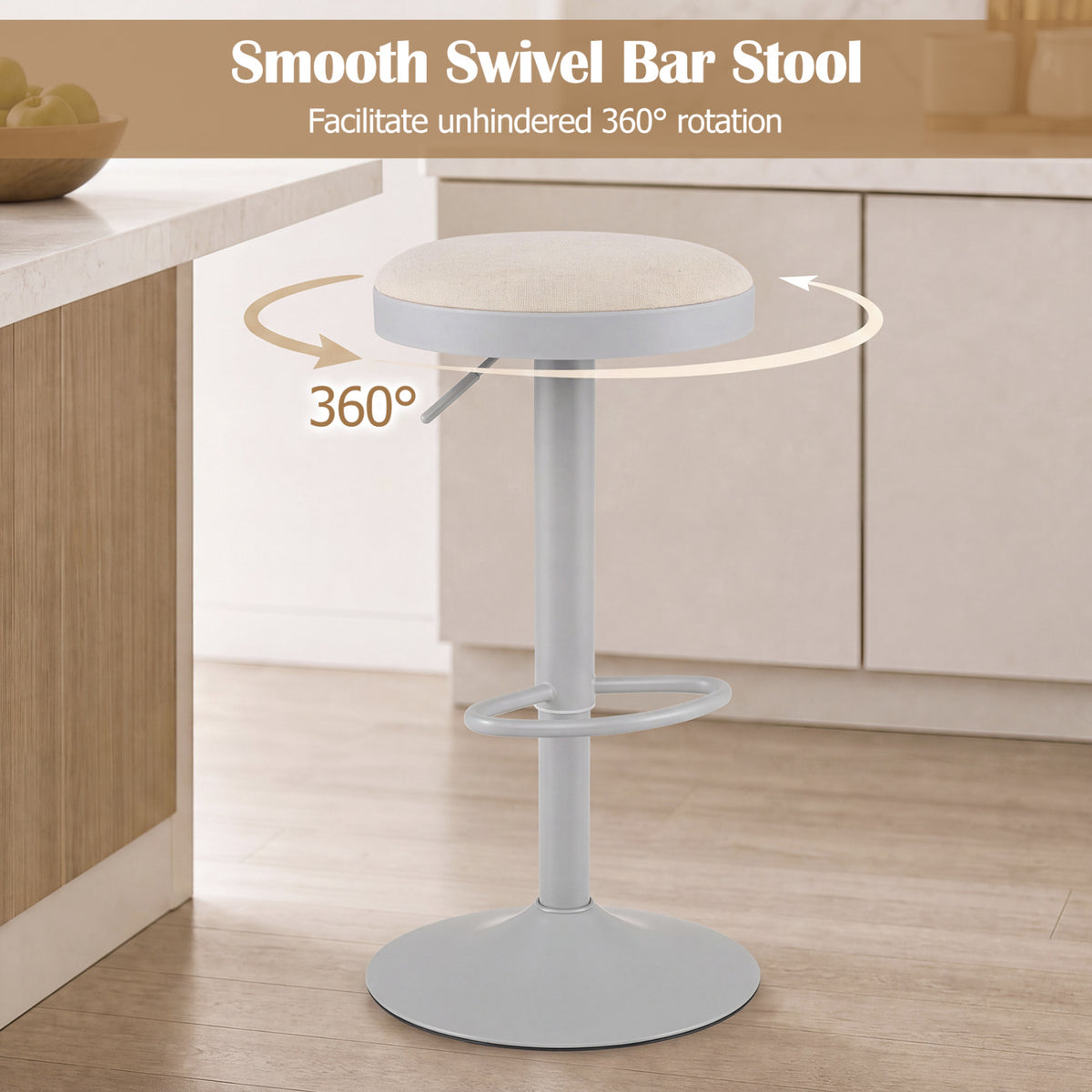 Set of 4 Kitchen Bar Stools with Height Adjustment Padded Seat and D-Shaped Footrest-Gray view 5