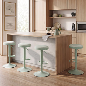 Set of 4 Kitchen Bar Stools with Height Adjustment Padded Seat and D-Shaped Footrest-Green view 2