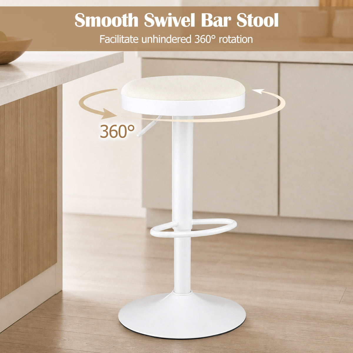 Set of 4 Kitchen Bar Stools with Height Adjustment Padded Seat and D-Shaped Footrest-White view 5