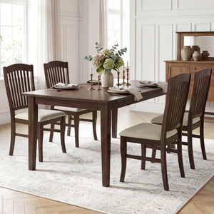 Set of 4 Kitchen Side Chairs with Rubber Wood Frame and Comfy Padded Seat-Brown & White view 3