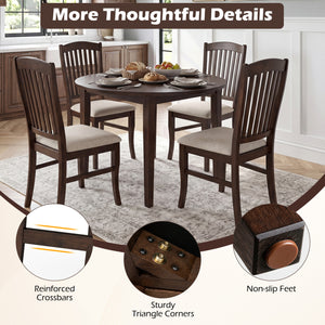 Set of 4 Kitchen Side Chairs with Rubber Wood Frame and Comfy Padded Seat-Brown & White view 8