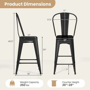 Set of 4 Metal Bar Stools with Backrests and Footrests-Black view 4