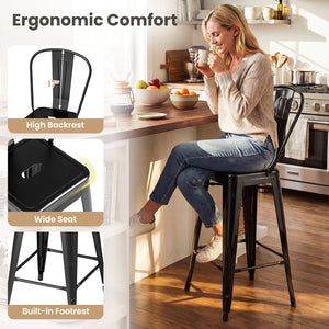 Set of 4 Metal Bar Stools with Backrests and Footrests-Black view 5