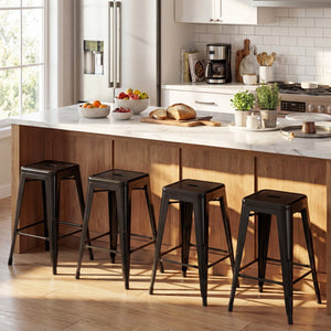 Set of 4 Metal Bar Stools with Backrests and Footrests-Black view 6