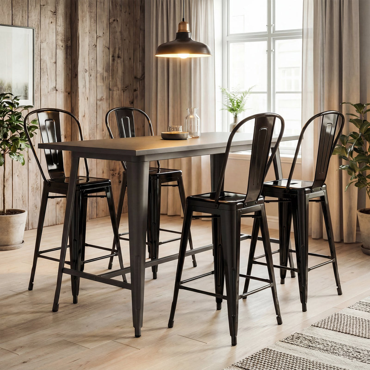 Set of 4 Metal Bar Stools with Backrests and Footrests-Black view 7