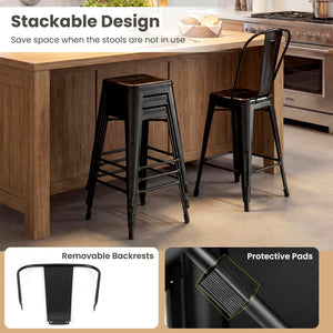 Set of 4 Metal Bar Stools with Backrests and Footrests-Black view 8
