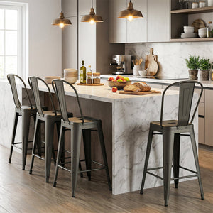 Set of 4 Metal Bar Stools with Backrests and Footrests-Gun Metal view 2