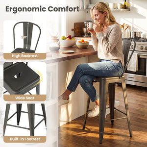 Set of 4 Metal Bar Stools with Backrests and Footrests-Gun Metal view 5