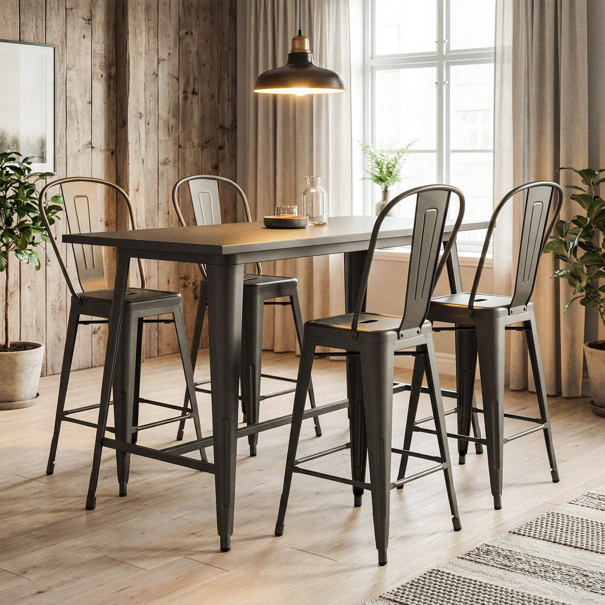 Set of 4 Metal Bar Stools with Backrests and Footrests-Gun Metal view 6