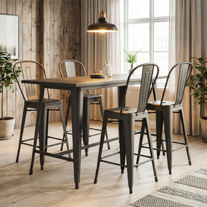 Set of 4 Metal Bar Stools with Backrests and Footrests-Gun Metal view 6