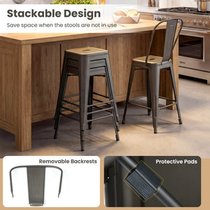 Set of 4 Metal Bar Stools with Backrests and Footrests-Gun Metal view 8