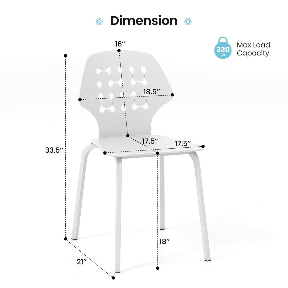 Set of 4 Metal Dining Chair with Hollowed Backrest and Metal Legs-White view 5
