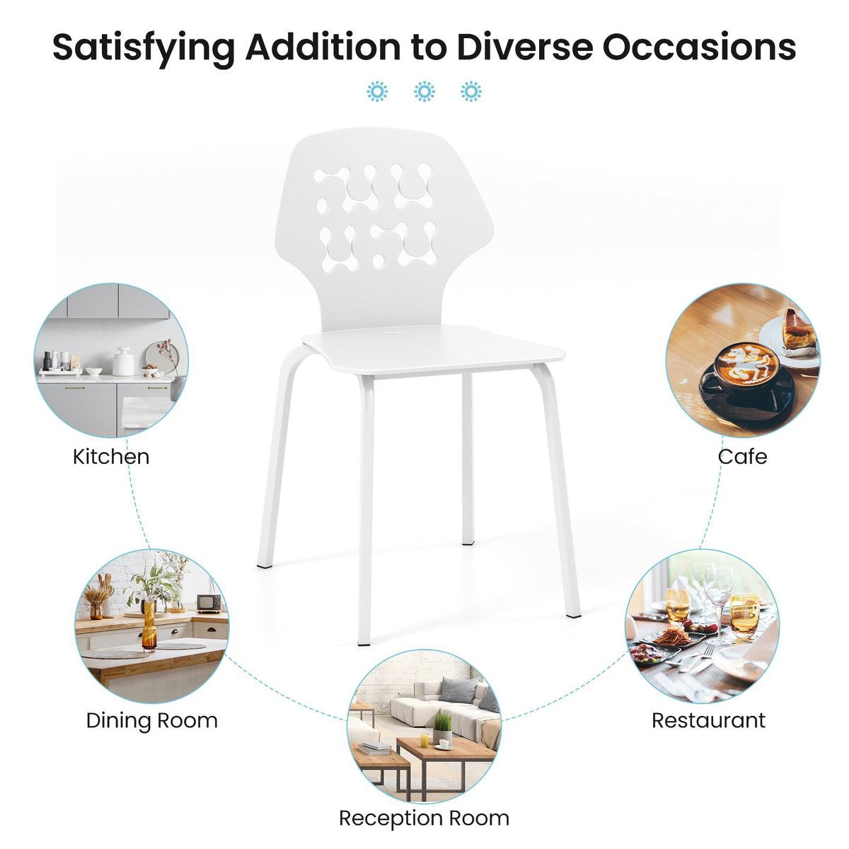 Set of 4 Metal Dining Chair with Hollowed Backrest and Metal Legs-White view 6