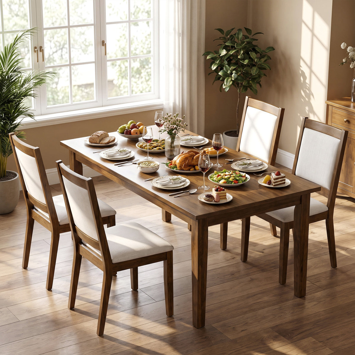 Set of 4 Modern Dining Upholstered Kitchen Chair with Padded Backrest-Walnut view 2