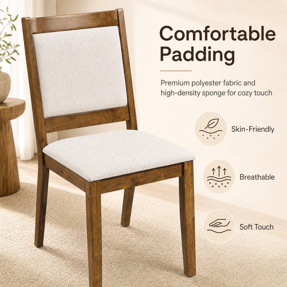 Set of 4 Modern Dining Upholstered Kitchen Chair with Padded Backrest-Walnut view 5