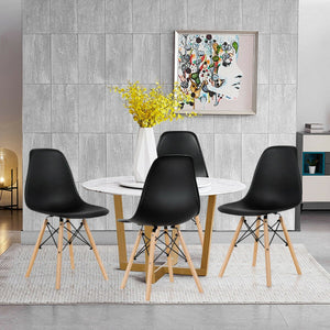 Set of 4 Modern Dining Side Chair Wood Legs-Black view 2