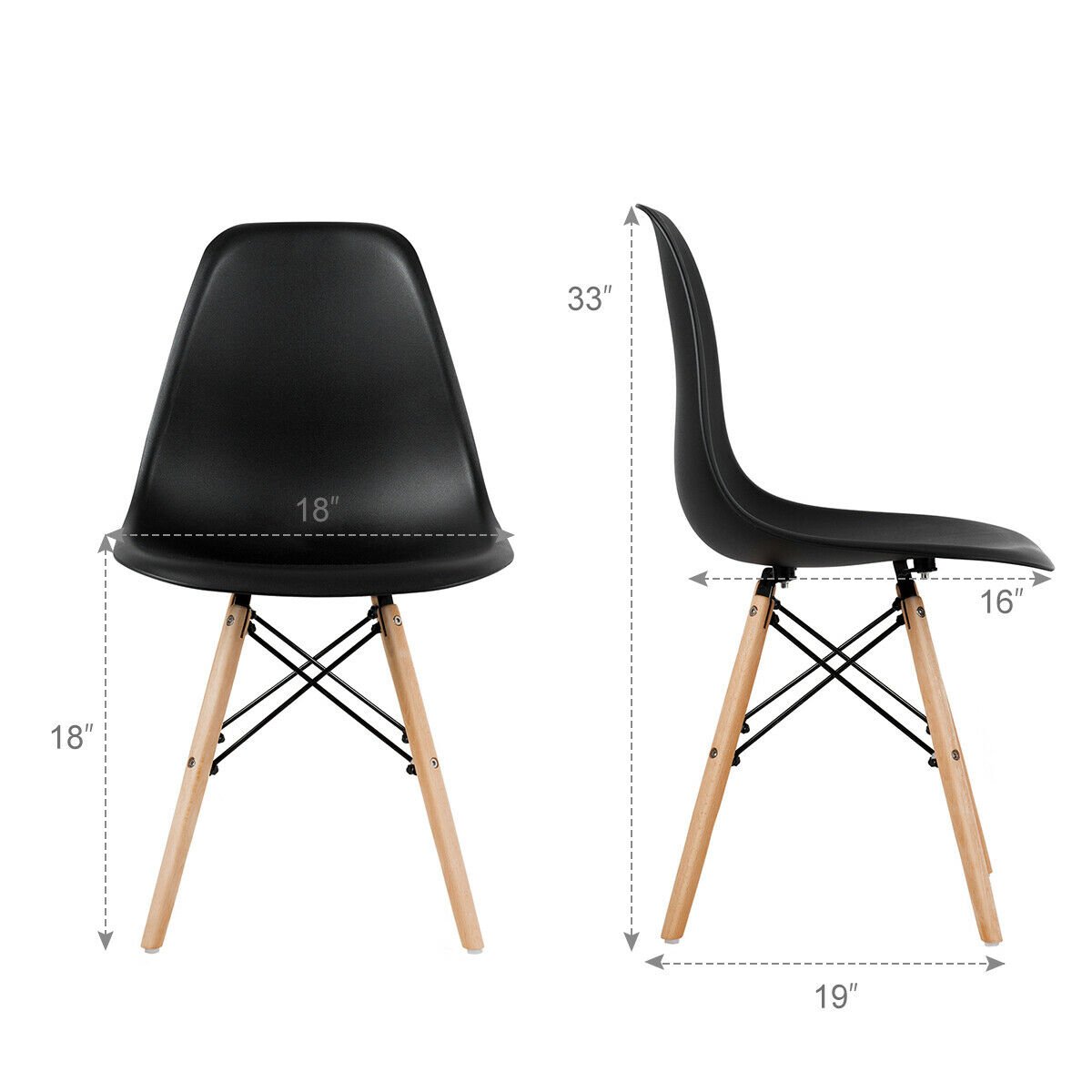 Set of 4 Modern Dining Side Chair Wood Legs-Black view 5