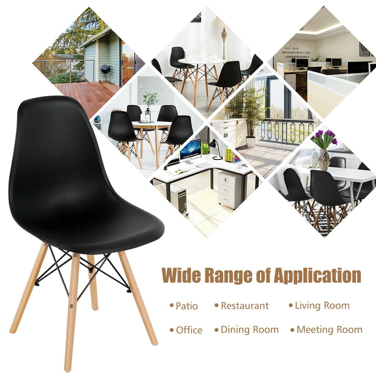 Set of 4 Modern Dining Side Chair Wood Legs-Black view 8