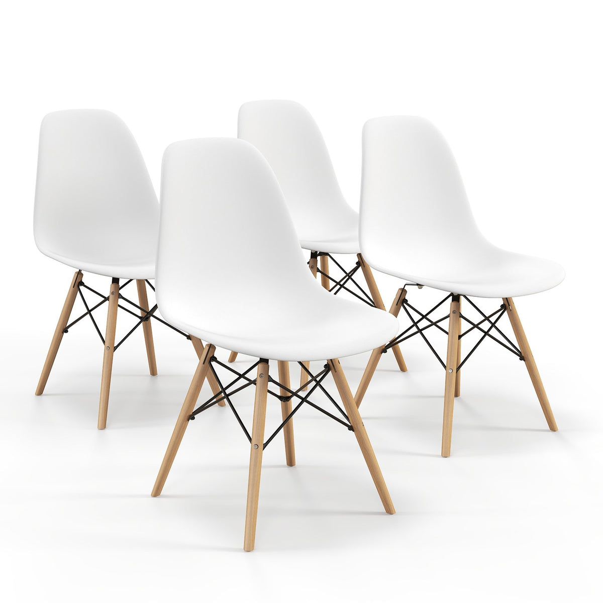 Set of 4 Modern Dining Side Chair Wood Legs-White