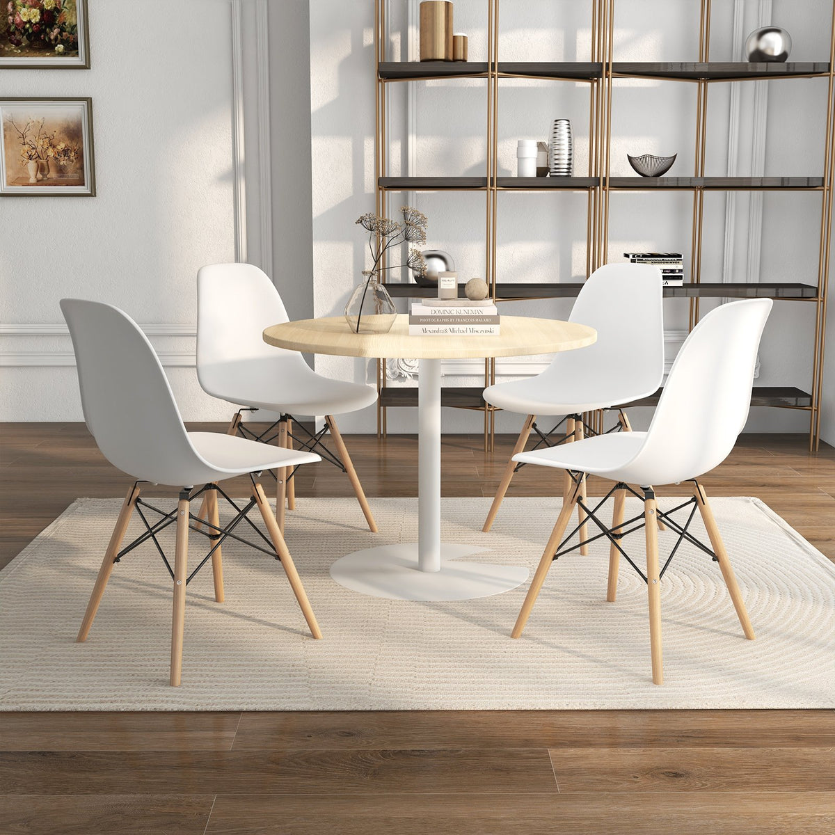 Set of 4 Modern Dining Side Chair Wood Legs-White view 3