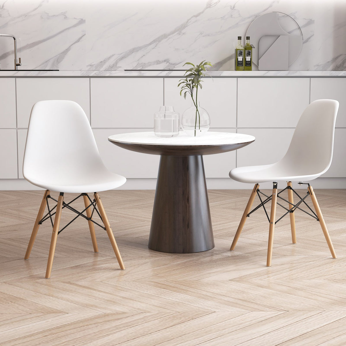 Set of 4 Modern Dining Side Chair Wood Legs-White view 5