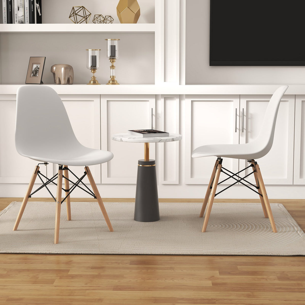 Set of 4 Modern Dining Side Chair Wood Legs-White view 6