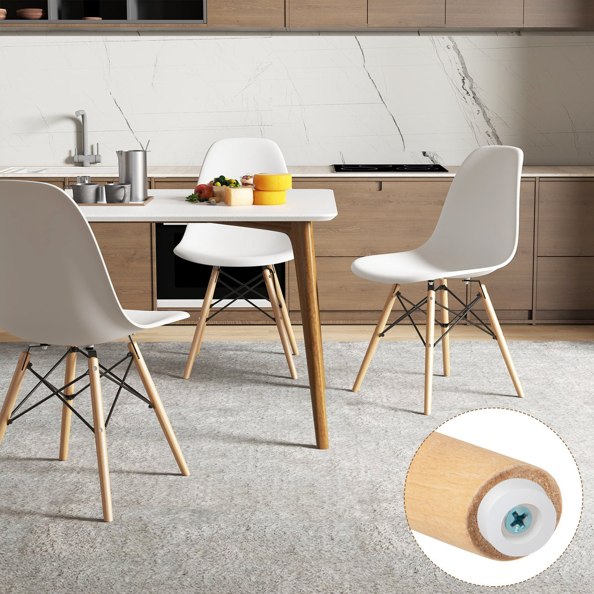 Set of 4 Modern Dining Side Chair Wood Legs-White view 7