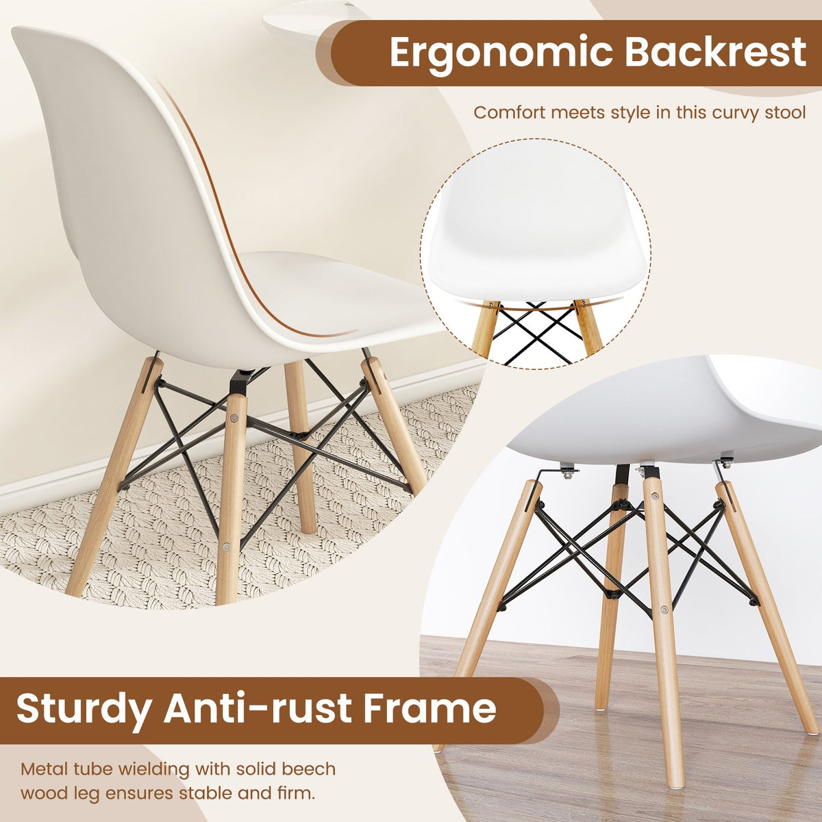 Set of 4 Modern Dining Side Chair Wood Legs-White view 8