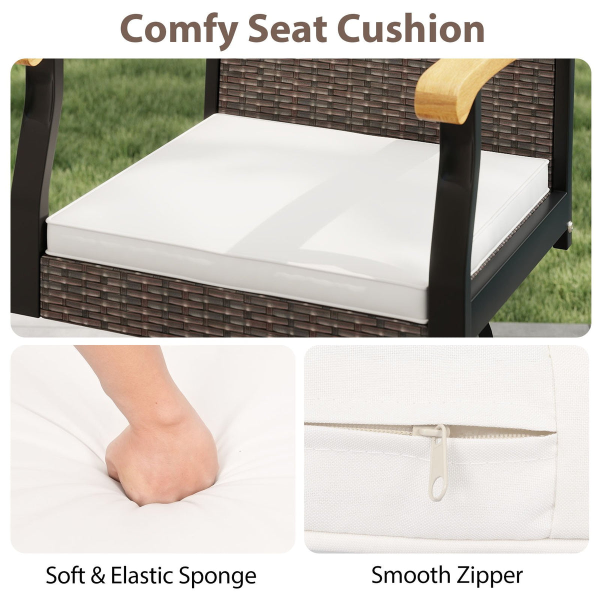 Set of 4 Outdoor 360° Swivel Bar Stool with Cushion and Acacia Wood Armrests view 8