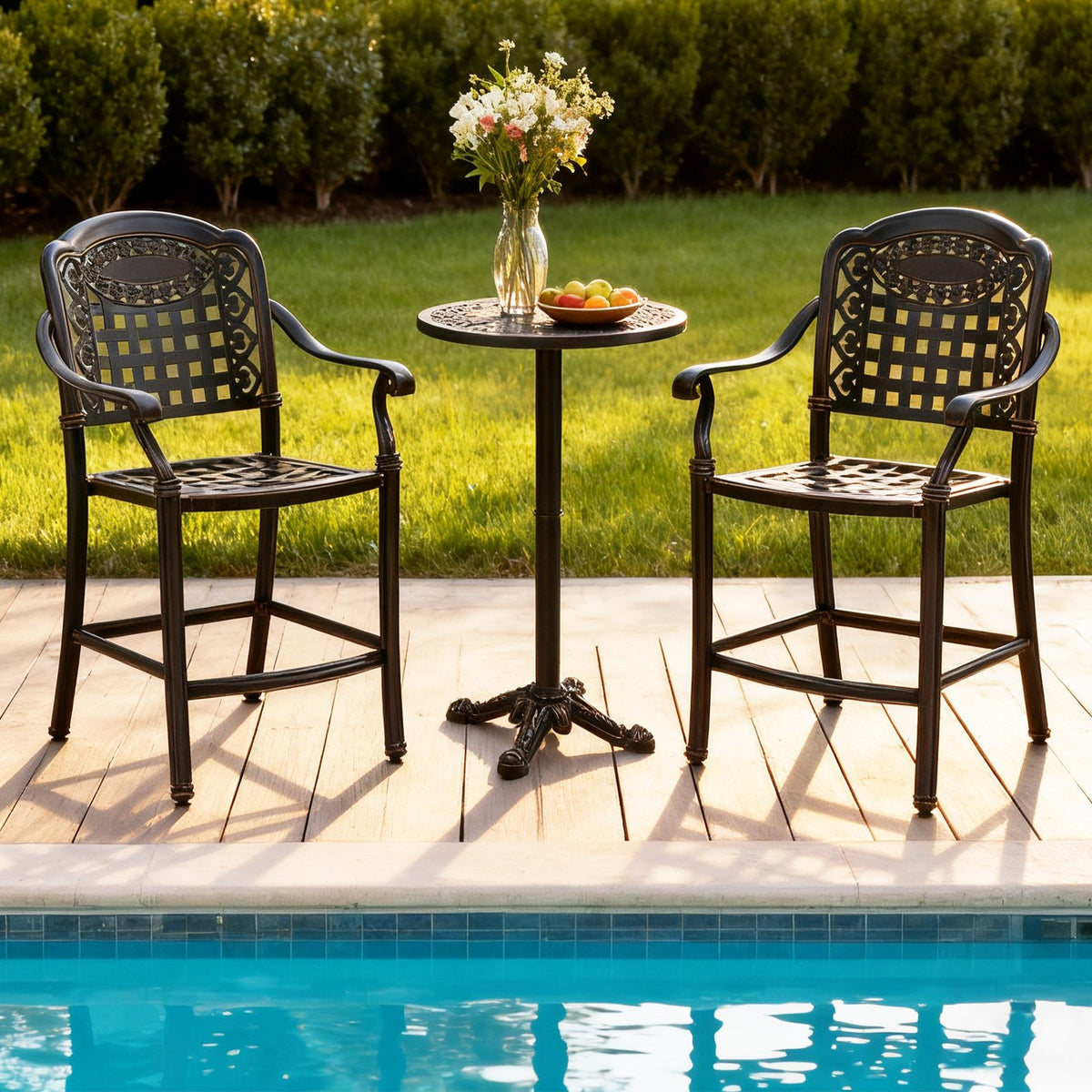 Set of 4 Outdoor Bar Stool 25.5 Inch Counter Height Cast Aluminum Bar Chairs-Copper view 5