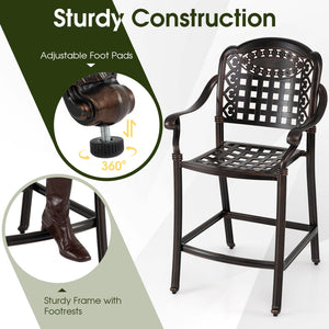 Set of 4 Outdoor Bar Stool 25.5 Inch Counter Height Cast Aluminum Bar Chairs-Copper view 9