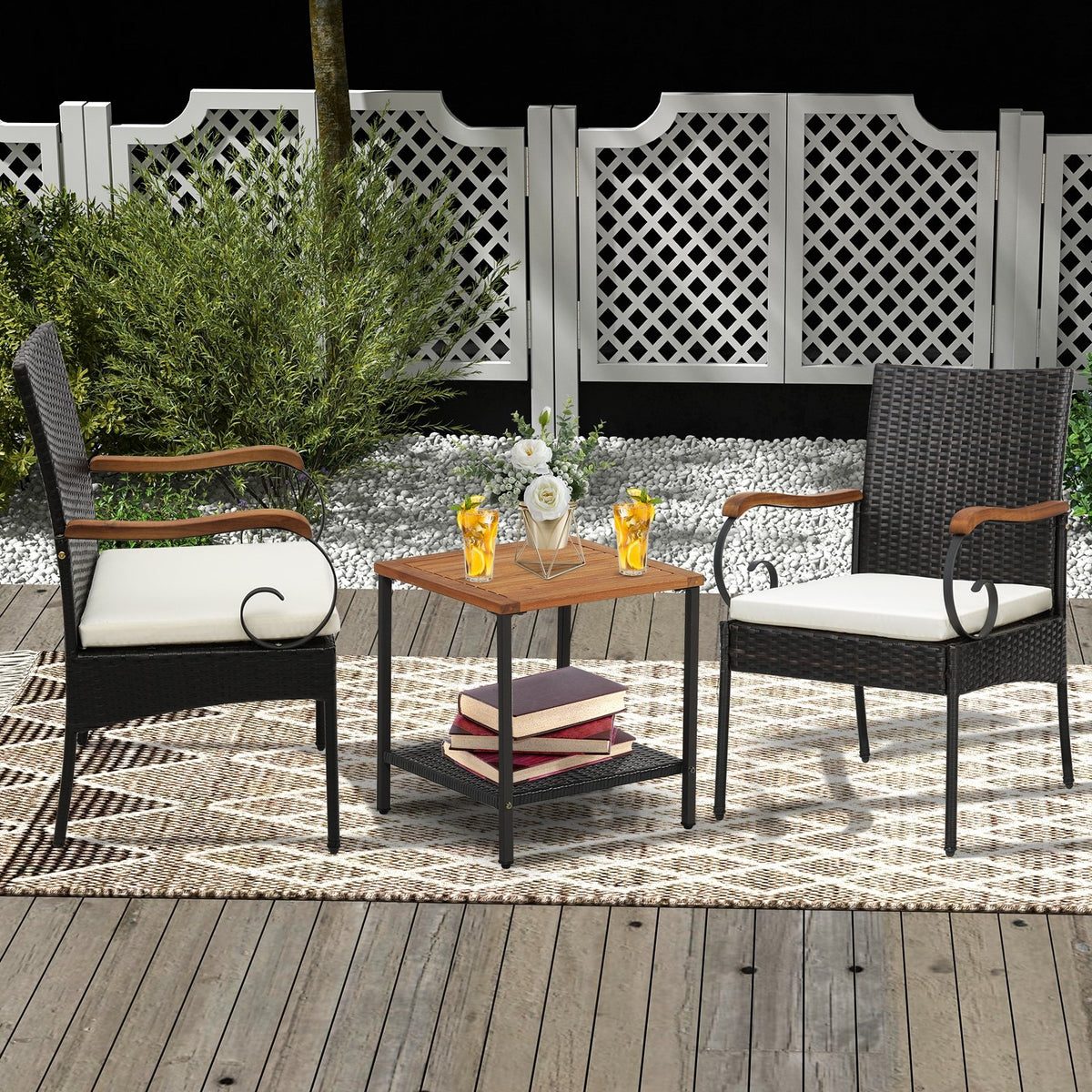 Set of 2/4 Outdoor PE Wicker Chair with Acacia Wood Armrests-Set of 2 view 2