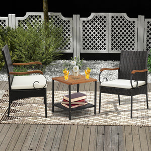 Set of 2/4 Outdoor PE Wicker Chair with Acacia Wood Armrests-Set of 2 view 2