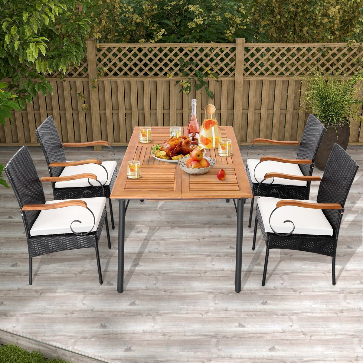 Set of 2/4 Outdoor PE Wicker Chair with Acacia Wood Armrests-Set of 2 view 3