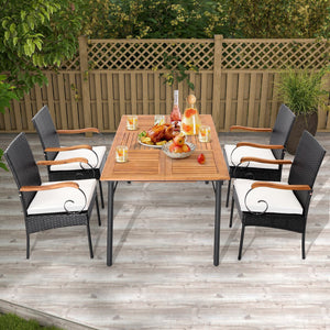 Set of 2/4 Outdoor PE Wicker Chair with Acacia Wood Armrests-Set of 2 view 3