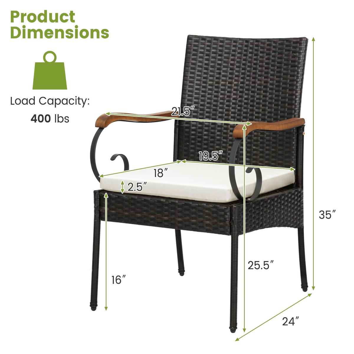 Set of 2/4 Outdoor PE Wicker Chair with Acacia Wood Armrests-Set of 2 view 4